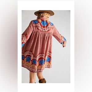 Free People - Smell The Roses Mini Dress. Size Medium. Colors: red, blue, beige